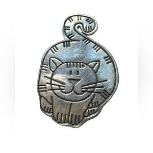 Vintage sterling silver fancy cat brooch 925 Mexico